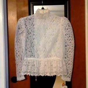 True vintage white lace puff sleeve victorian steampunk blouse